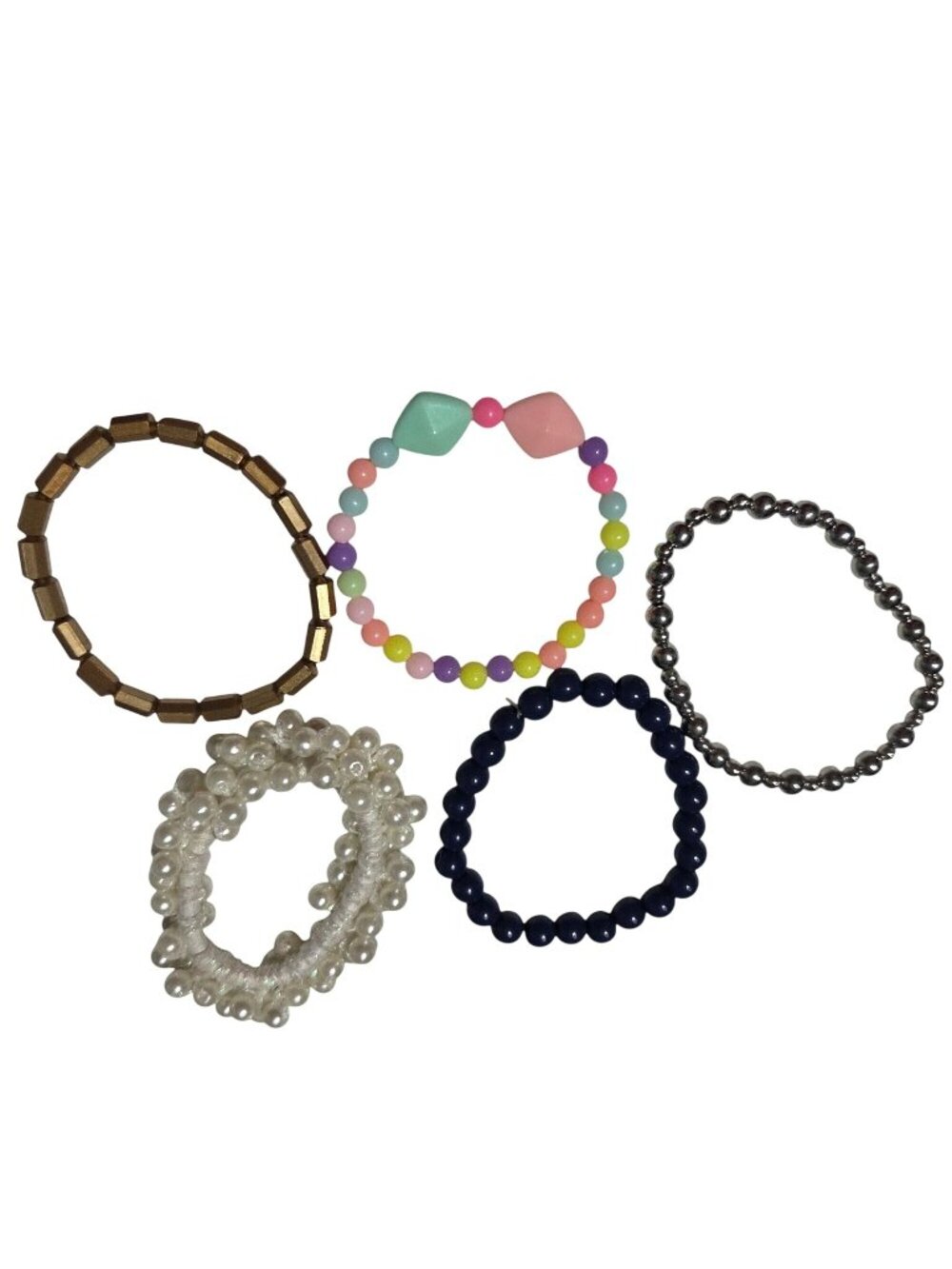 Beaded Stretch Bracelets Set Of 5 Variety Retro Funky Fashion Jewelry Women